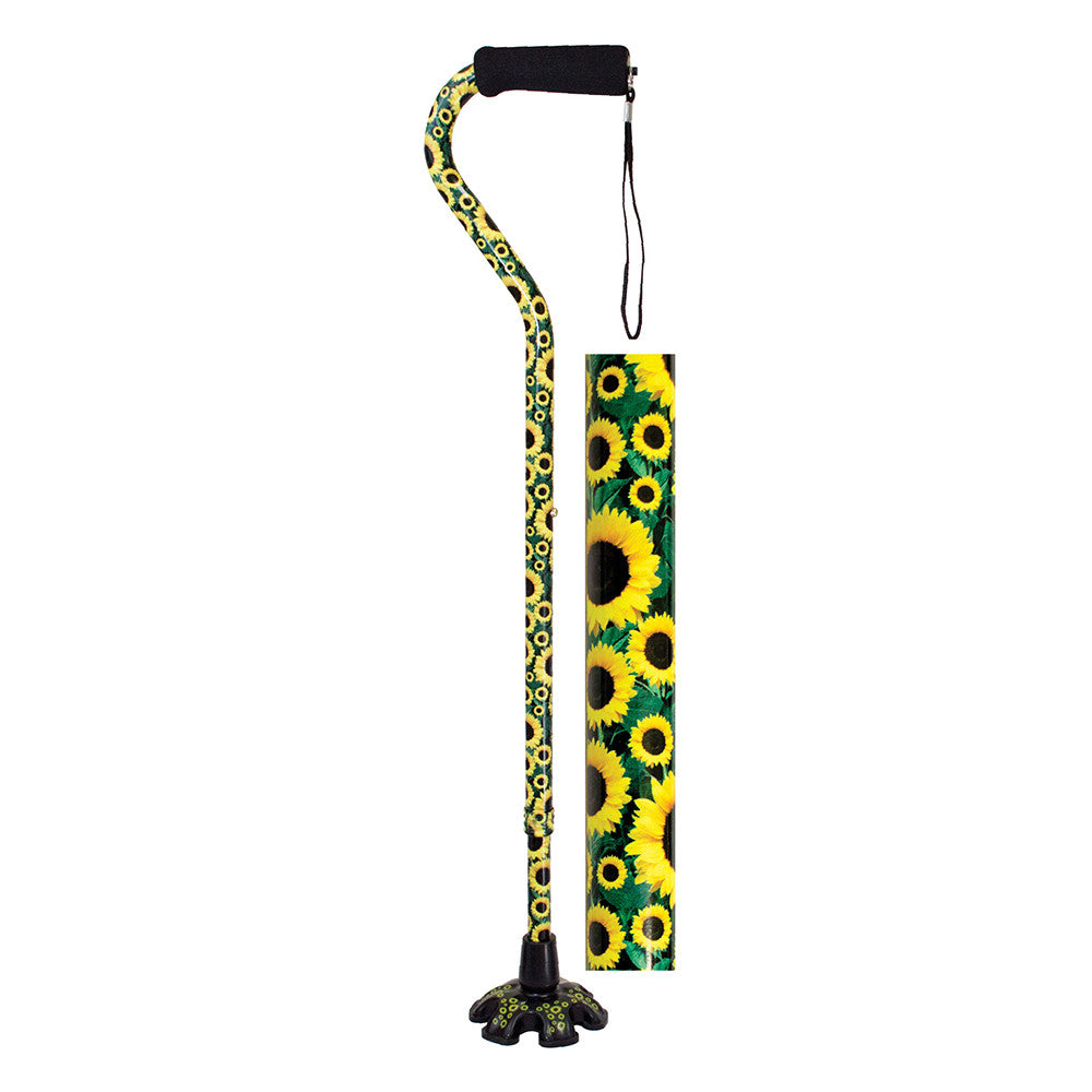 Essential Medical Couture Offset Cane with Matching Standing Tip, Sunflower, 1 Ea